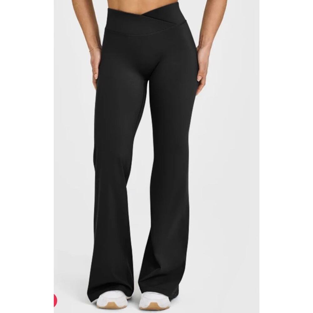 OQQ Flare Yoga Pants XL High Waisted With A Compressive Wrap Waistband Black